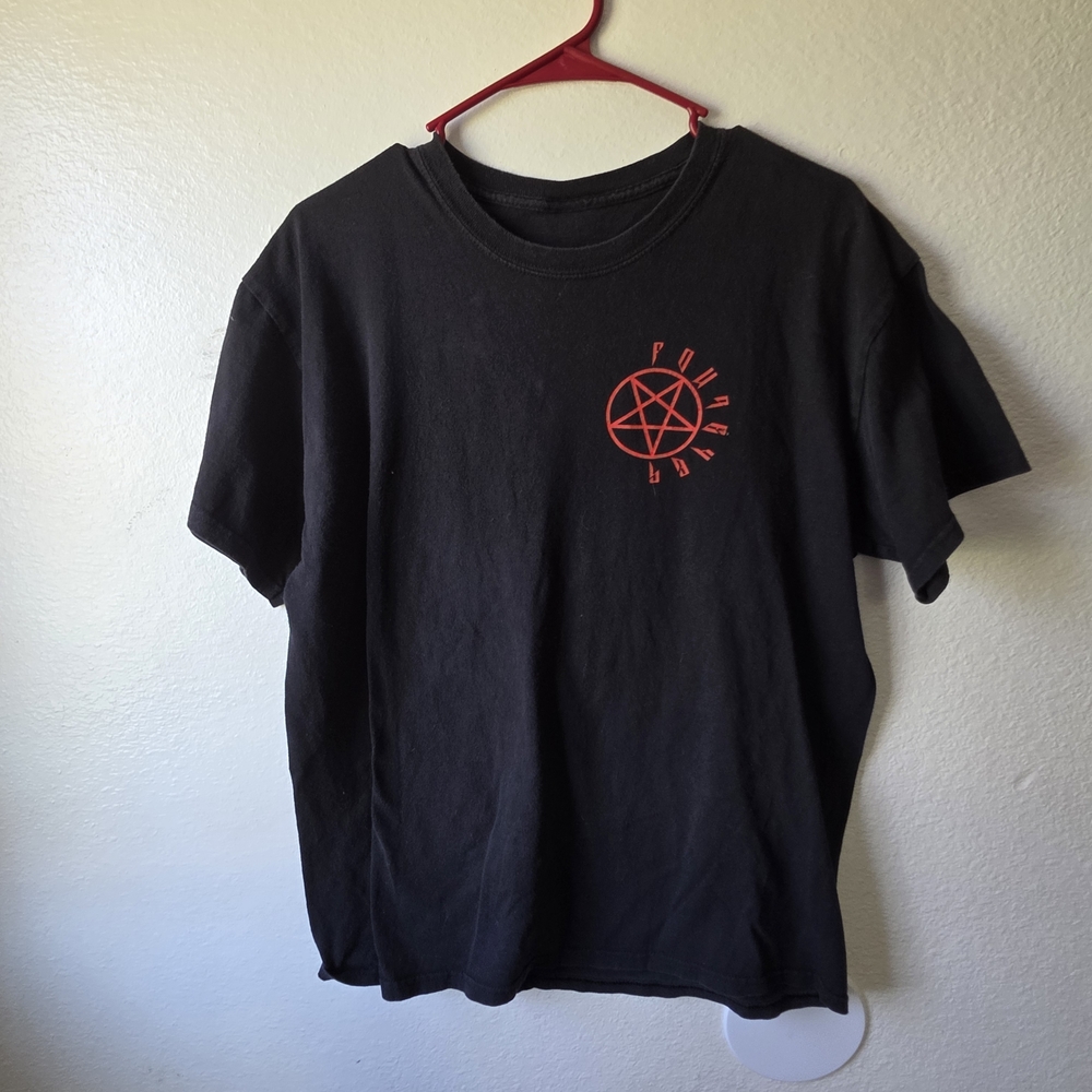 Men's Black Graphic Tee with Red Design